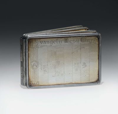 Libretto Composto da Quattro Fogli in Lastra D’argento con Incisi in Microscrittura i Vangeli Raf...