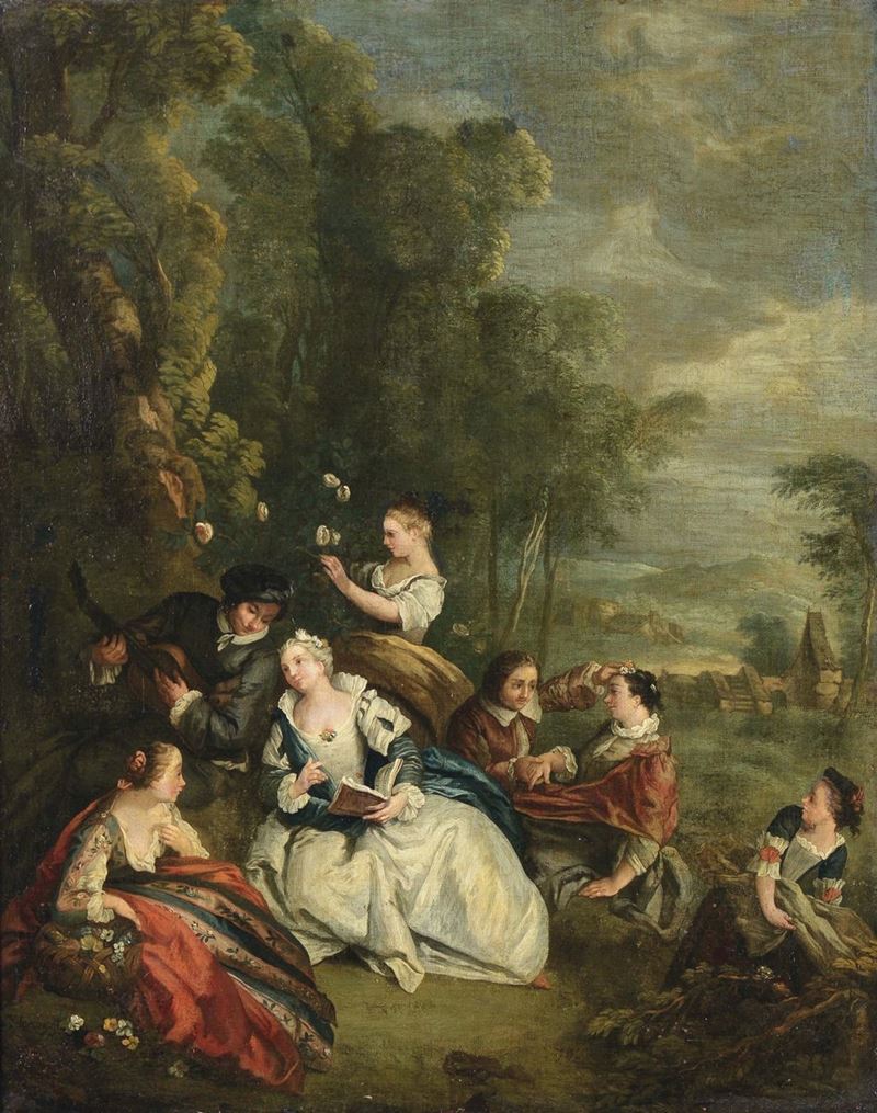 Peter Jacob Horemans (Anversa 1700 - Monaco 1776) Boschetto con personaggi lungo il fiume  - Asta Dipinti Antichi - Cambi Casa d'Aste