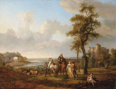 Abraham Bruining Van Worrell (olanda 1787-1832) Attribuito Apaesaggio con Cavalieri