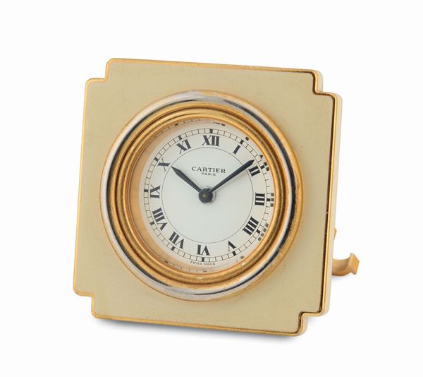 Cartier, Paris, alarm gilt brass table clock. Made in the 1990's.