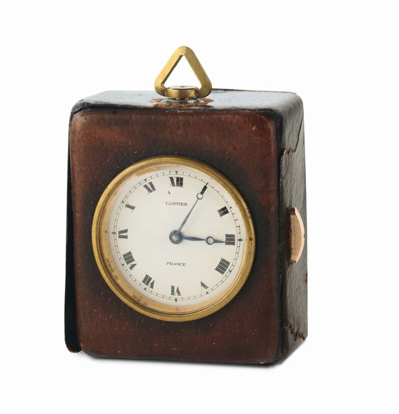 Cartier, France, a leather covered minute repeaiting miniature timepiece, case No. 264004. Made circa in the 1940's  - Auction Watches and Pocket Watches - Cambi Casa d'Aste