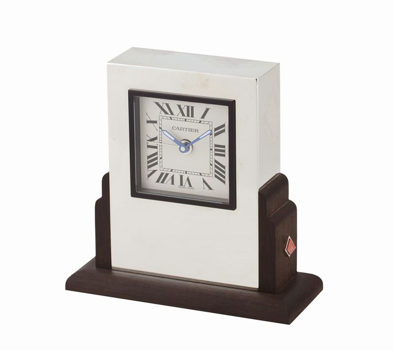 Cartier table clock with alarm, Art Deco style. made in the 1990's. Accompanied by the original box and guarantee  - Auction Watches and Pocket Watches - Cambi Casa d'Aste