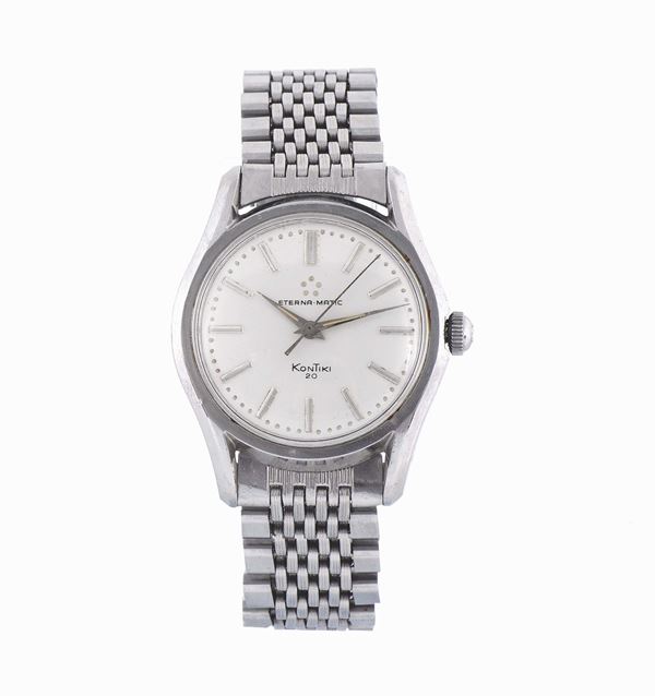 ETERNA-MATIC, Kontiki-20, stainless steel, self-windig wristwatch with a steel Eterna bracelet. Made circa 1960