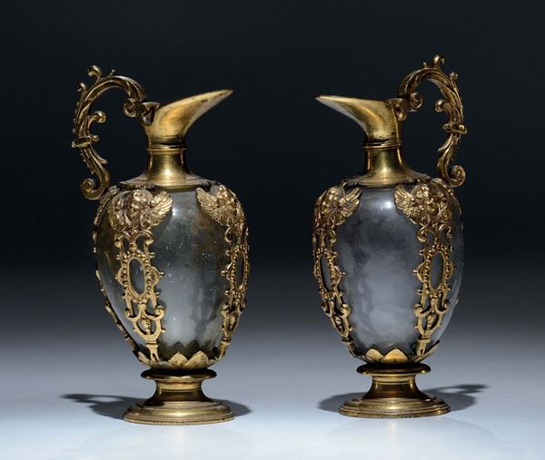 A pair of ewers with gilt bronze mounting. Florence or Pisa, late 16th, early 17th century