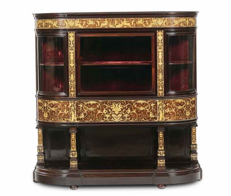 Mobile vetrina in palissandro con intarsi in avorio, Italia Settentrionale fine XIX secolo  - Auction Furnishings from the mansions of the Ercole Marelli heirs and other property - Cambi Casa d'Aste