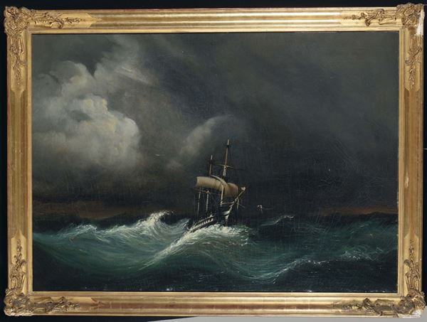 Scuola del XIX secolo Nave in tempesta