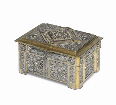 Cofanetto Portagioie in Bronzo Dorato e Metallo, XIX Secolo