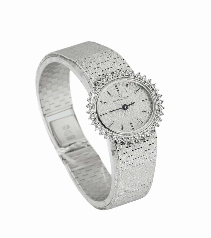 Universal Geneve, Lady, 18K white gold and diamonds wristwatch with an 18k integrated bracelet. case No. 70010. Made in the 1970's  - Auction Watches and Pocket Watches - Cambi Casa d'Aste