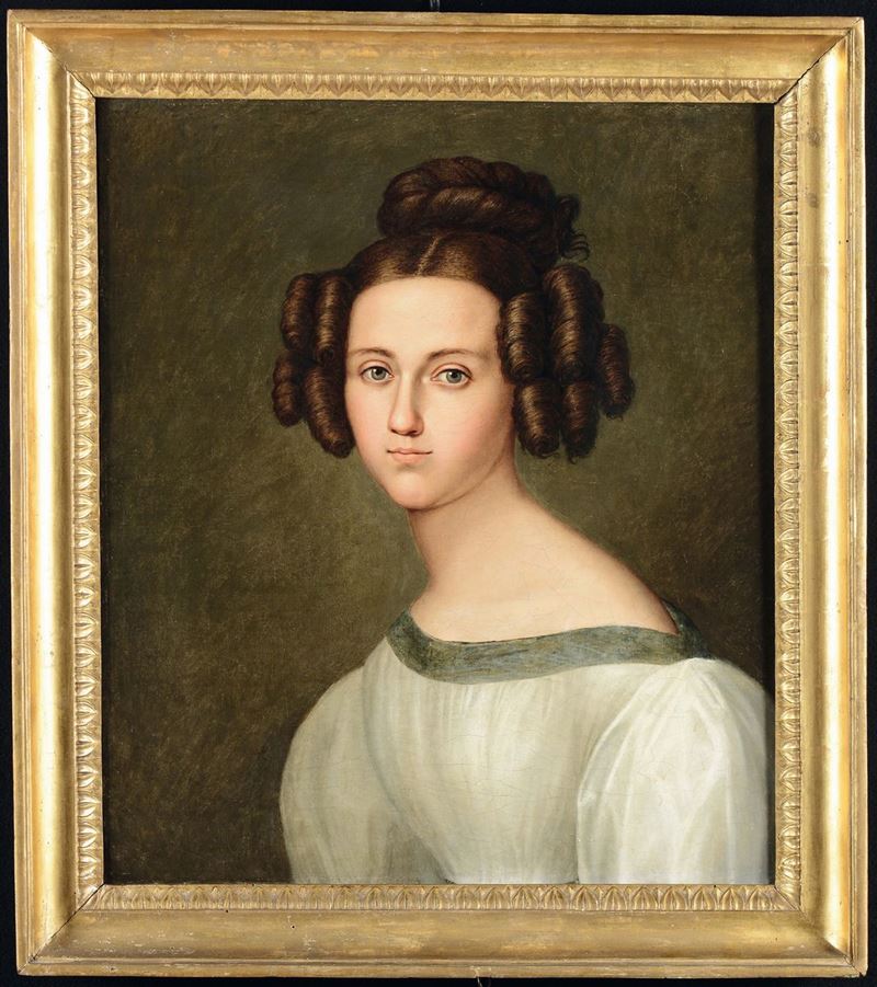 Anonimo del XIX secolo Ritratto femminile  - Asta Arredi dalle dimore degli eredi Ercole Marelli e altre provenienze - Cambi Casa d'Aste