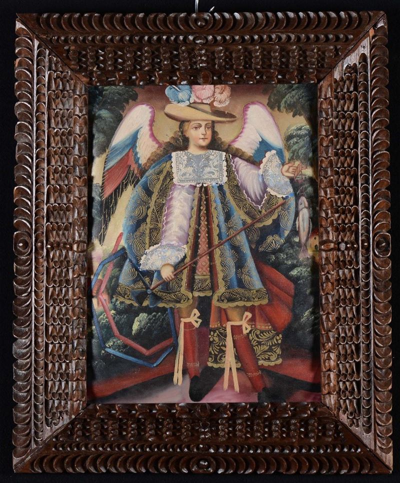 Dipinto peruviano ad olio su tela raffigurante Santo  - Asta Asta a Tempo Antiquariato - Cambi Casa d'Aste