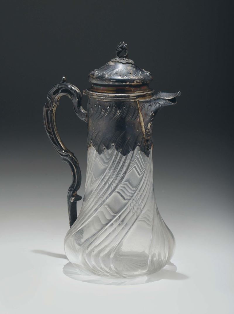 Caraffa in vetro e argento, XIX secolo  - Asta Arredi dalle dimore degli eredi Ercole Marelli e altre provenienze - Cambi Casa d'Aste