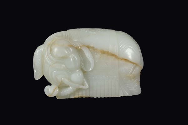 A white and russet jade figure of elephant, China, Qing Dynasty, Qianlong Period (1736-1795)
