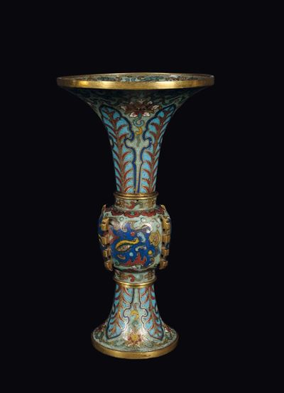 Piccolo Vaso Gu a Smalti Cloisonné, Cina, Dinastia Qing, Epoca Qianlong (1736-1795)