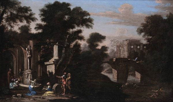 Salvator Rosa (Napoli 1615 - Roma 1673), attribuito a Paesaggio con rito in onore di Pan