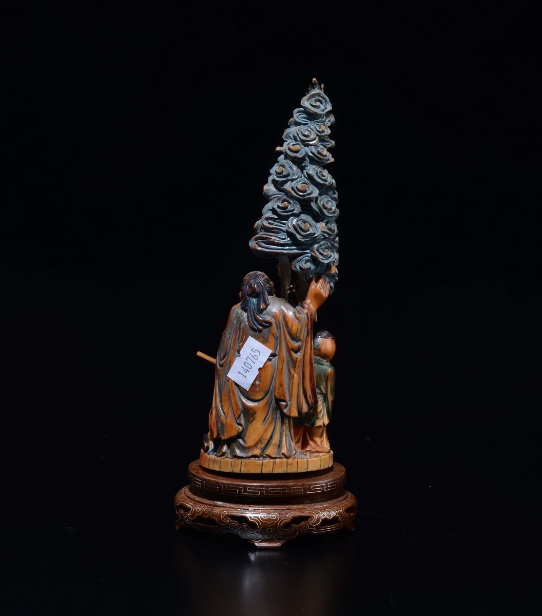 Avorio Dipinto Raffigurante Saggio con Fanciulli, Cina, Inizo XX Secolo