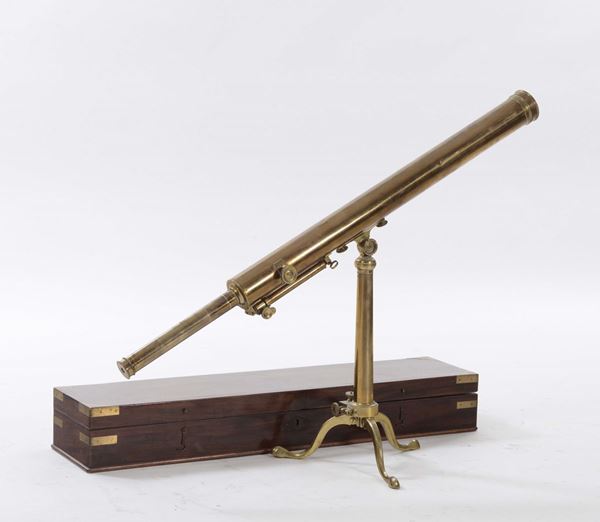 Telescopio con cavalletto in custodia di mogano