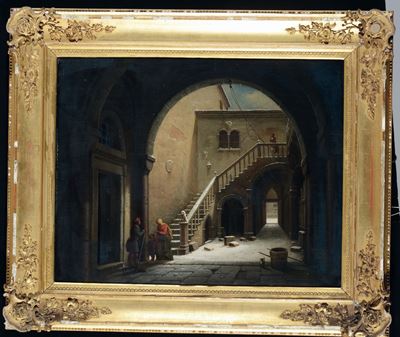 Alfredo Tominz (1854-1936)scena di Cortile