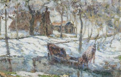 Leonardo Bazzaro (1853-1937)paesaggio Innevato