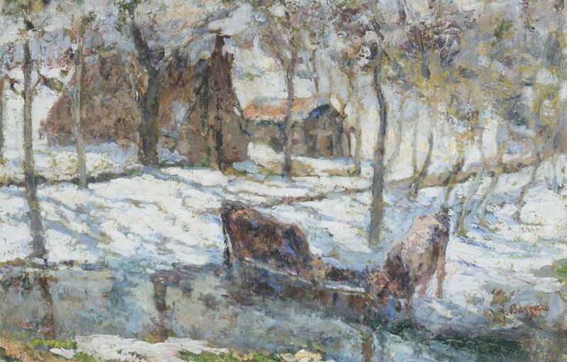 Leonardo Bazzaro (1853-1937) Paesaggio innevato  - Auction Furnishings from the mansions of the Ercole Marelli heirs and other property - Cambi Casa d'Aste