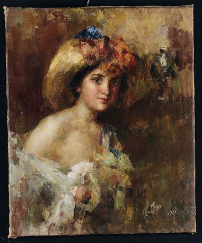 Rinaldo Agazzi (1857-1939)ritratto Femminile, 1930