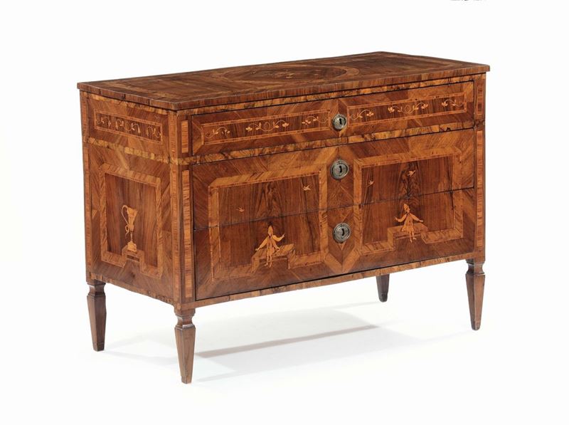 Cassettone Luigi XVI lastronato ed intarsiato, Lombardia XVIII secolo  - Auction Furnishings from the mansions of the Ercole Marelli heirs and other property - Cambi Casa d'Aste