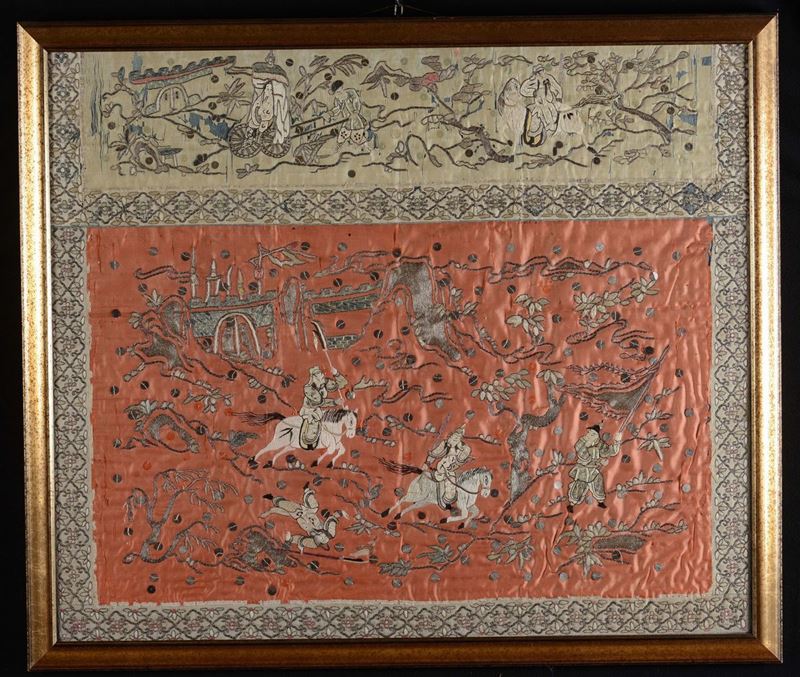 Pannello in seta ricamata, Cina XX secolo  - Asta Arredi dalle dimore degli eredi Ercole Marelli e altre provenienze - Cambi Casa d'Aste