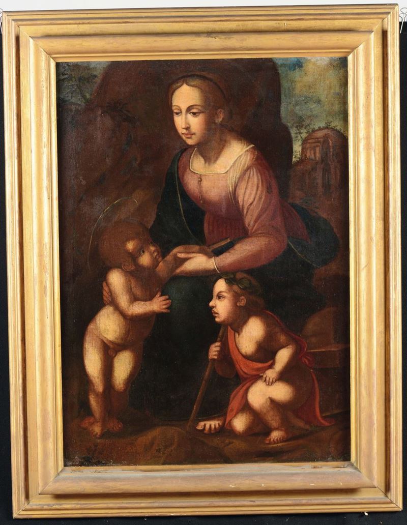 Scuola romana del XVI secolo Madonna con Gesù e San Giovannino  - Auction Furnishings from the mansions of the Ercole Marelli heirs and other property - Cambi Casa d'Aste