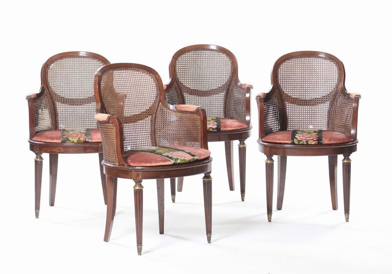 Quattro poltroncine lastronate, XX secolo  - Auction Furnishings from the mansions of the Ercole Marelli heirs and other property - Cambi Casa d'Aste