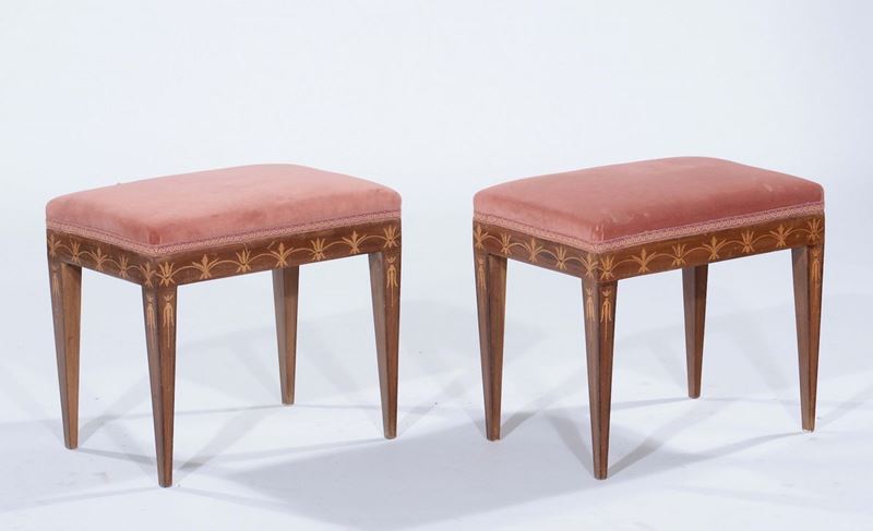 Coppia di panchetti intarsiati, XIX secolo  - Auction Furnishings from the mansions of the Ercole Marelli heirs and other property - Cambi Casa d'Aste