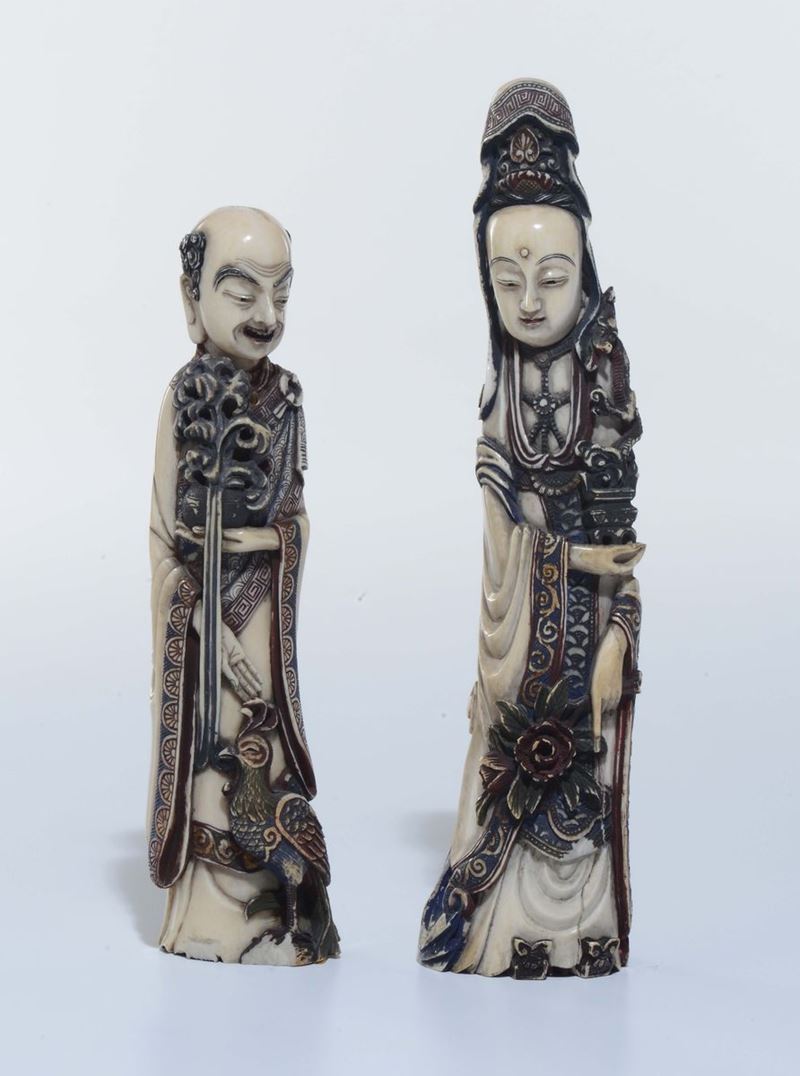 Saggio e guanyin in avorio, Cina XX secolo  - Auction Furnishings from the mansions of the Ercole Marelli heirs and other property - Cambi Casa d'Aste