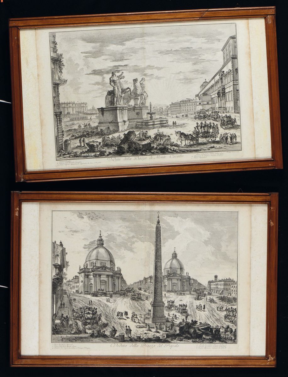 Lotto di Cinque Incisioni Raffiguranti Vedute Romane, Tre con Dicitura Piranesi del Et Sculp.