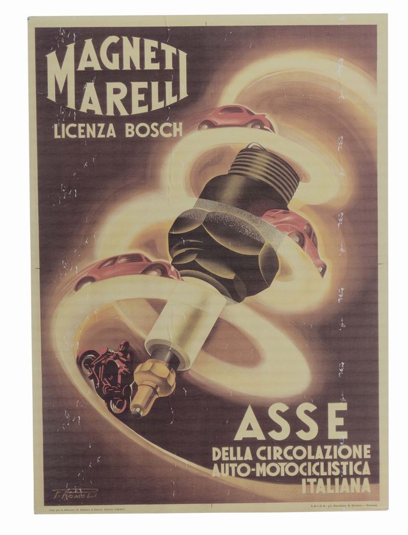 Poster Magneti Marelli, 1938  - Auction Furnishings from the mansions of the Ercole Marelli heirs and other property - Cambi Casa d'Aste