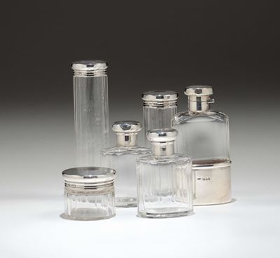 Set da Toilette da Uomo in Vetro e Argento, Inghilterra XX Secolo