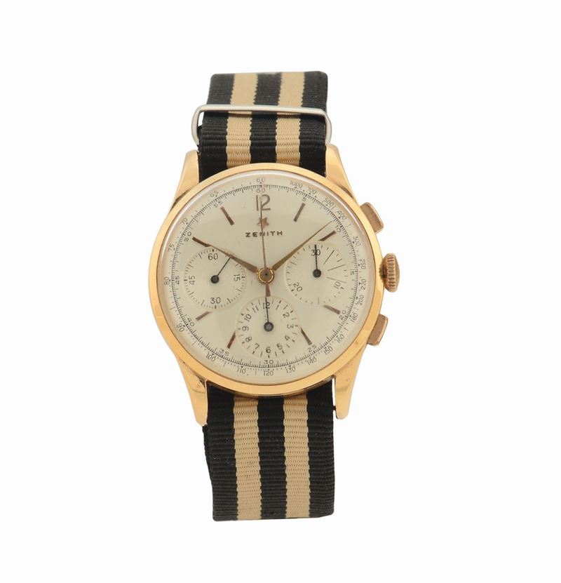 Zenith, case No. 137601, Ref. 19529, 18K yellow gold, chronograph wristwatch with rectangular button chronograph. Made in the 1950's.  - Auction Watches and Pocket Watches - Cambi Casa d'Aste