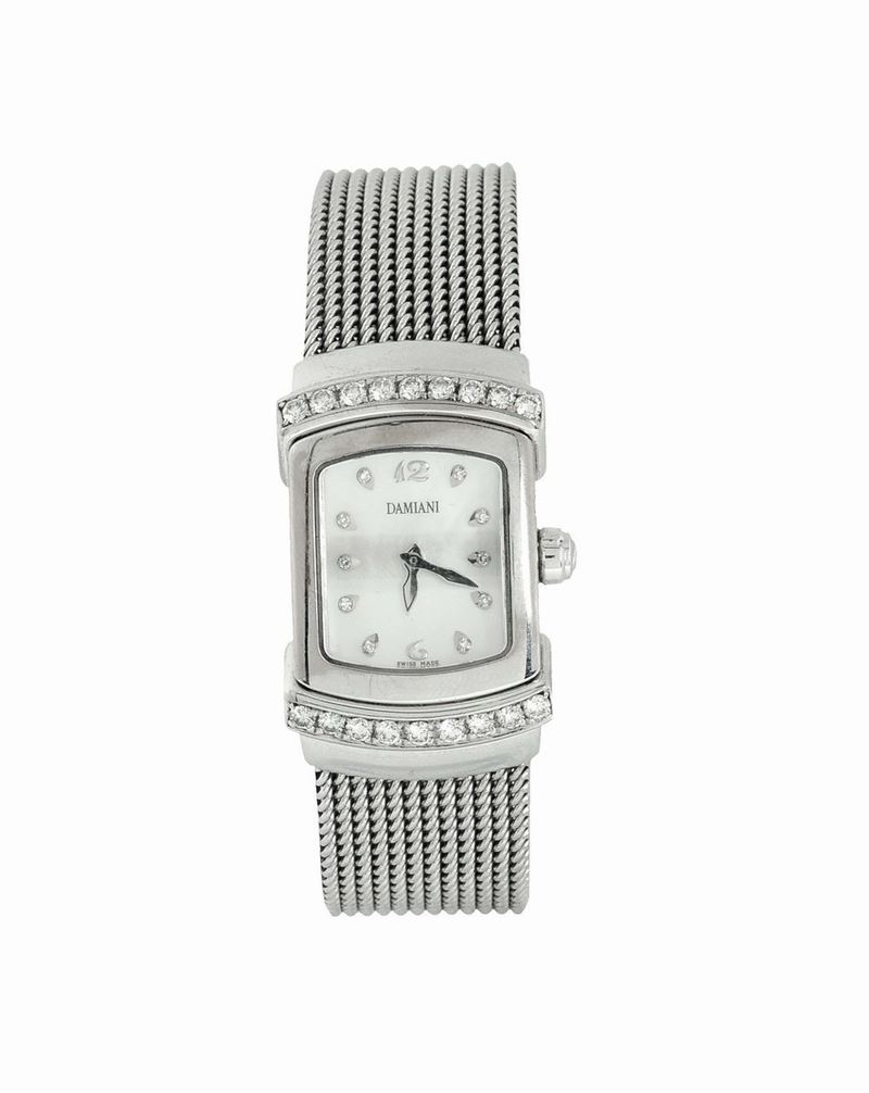 Damiani, 18K white gold and diamond lady's quartz wristwatch with an 18K white gold bracelet. Made in the 2000's. Accompanied by original box and guarantee.  - Auction Watches and Pocket Watches - Cambi Casa d'Aste