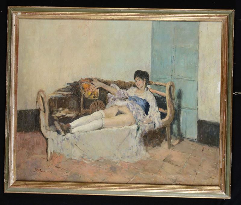 Anonimo del XIX-XX secolo Nudo femminile sdraiato, 1917  - Auction Furnishings from the mansions of the Ercole Marelli heirs and other property - Cambi Casa d'Aste