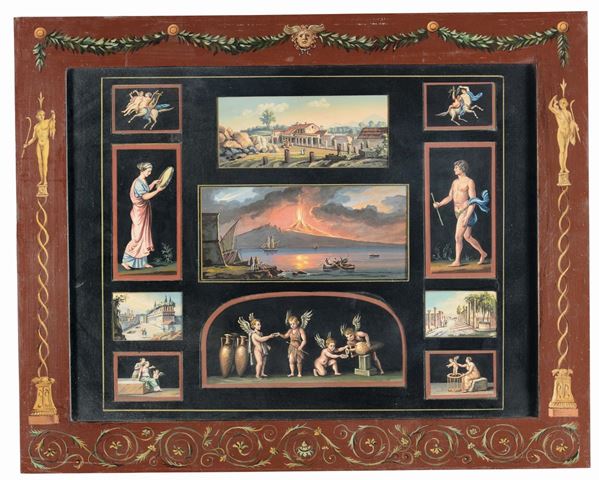 Undici miniature raffiguranti paesaggi e personaggi, XIX secolo