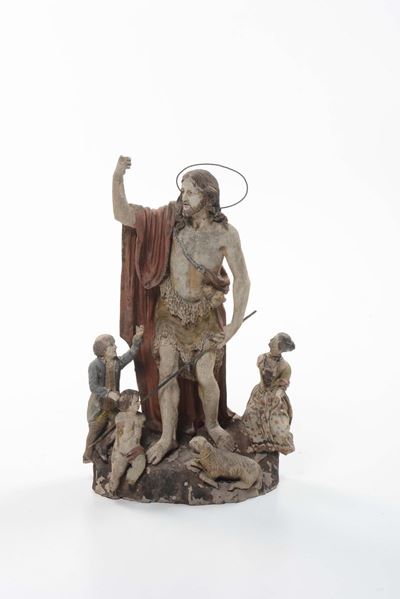 Gruppo in Terracotta Raffigurante Cristo e Popolani, XVIII-XIX Secolo
