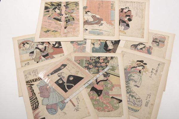 lotto di 11 stampe antiche giapponesi