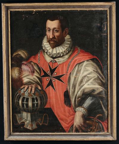 Scuola Dell’italia Centrale della Fine del XVI Secoloritratto di Cavaliere con Croce di San Mauri...