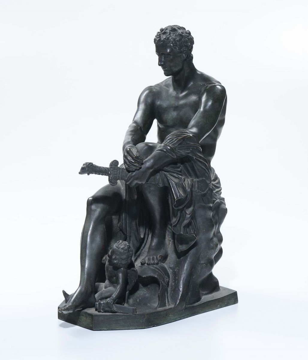 Scultura in Bronzo Patinato Raffigurante “marte Ludovisi”, Copia Dall’antico, XIX Secolo
