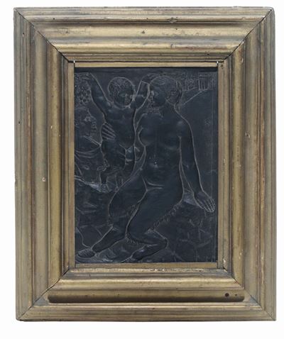 Placca in Ardesia a Bassorilievo Raffigurante Soggetto Allegorico con Venere, Bacco e Pan, XIX-XX...
