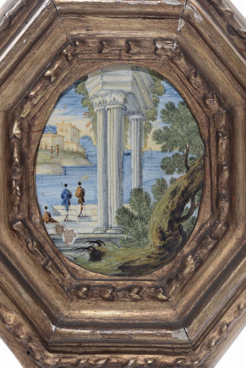 Coppia di Mattonelle Ovali Castelli, Bottega di Nicola Cappelletti (attr.), Circa 1720-1750