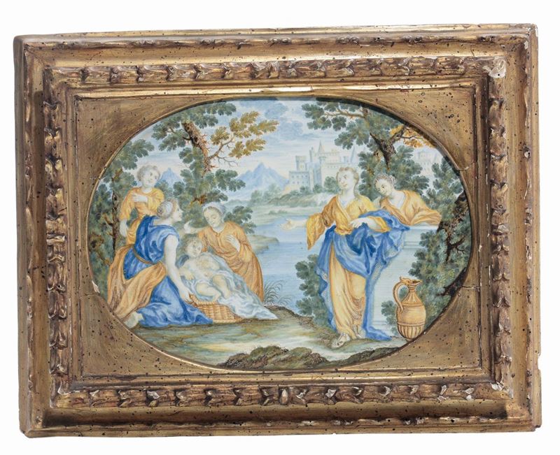 Mattonella Castelli, bottega di Carmine Gentili (attr.), circa 1730-1740  - Asta Maioliche e Porcellane da Collezione - Cambi Casa d'Aste