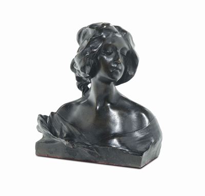 Busto di Donna in Bronzo Brunito, XX Secolo