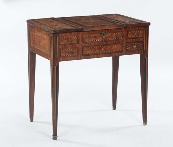 Toeletta in legno lastronato ed intarsiato, XIX secolo