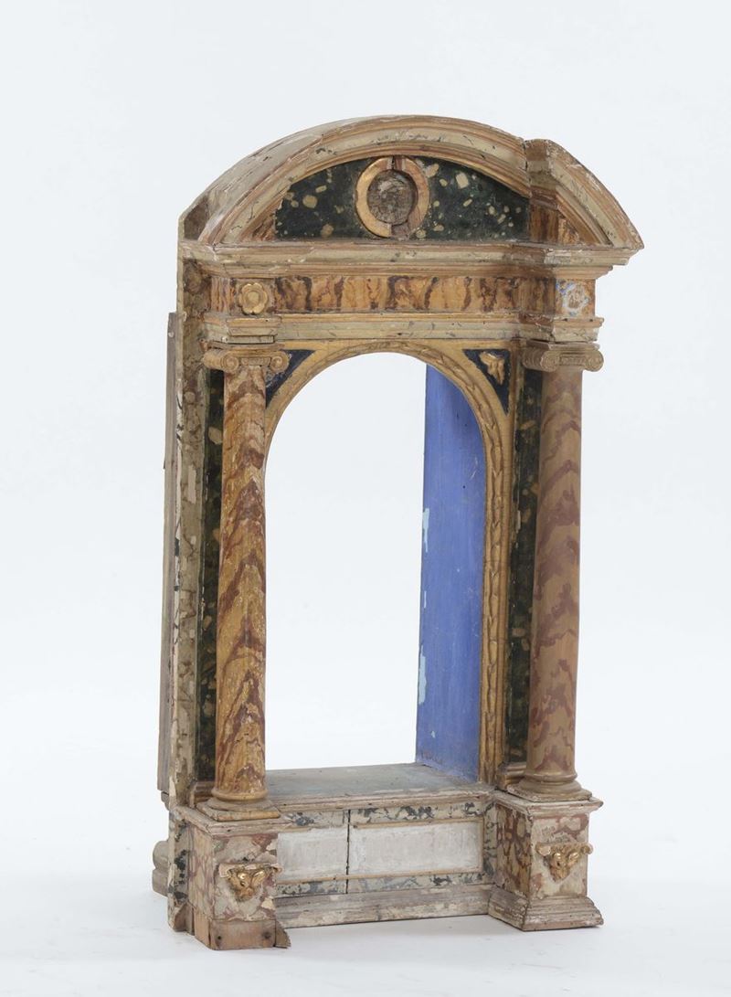 Cornice a tabernacolo in legno laccato, XVIII secolo  - Auction Furnishings from the mansions of the Ercole Marelli heirs and other property - Cambi Casa d'Aste