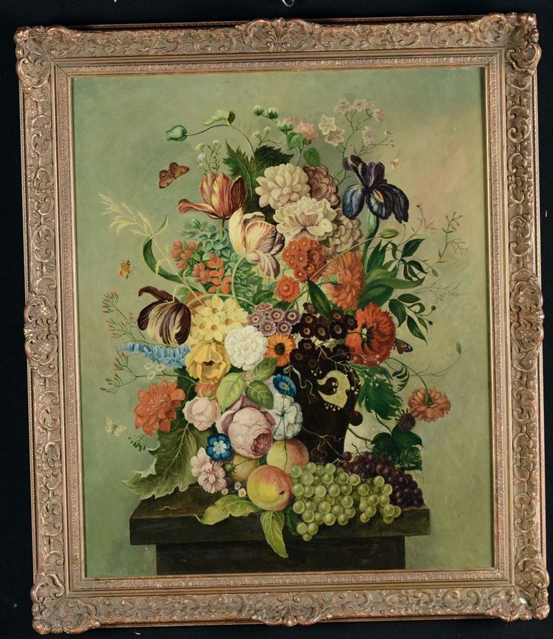 C. Morton Natura morta con fiori e insetti  - Asta Arredi dalle dimore degli eredi Ercole Marelli e altre provenienze - Cambi Casa d'Aste