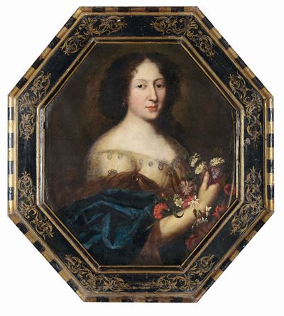 Scuola Francese del XVII Secoloritratto Femminile con Fiori
