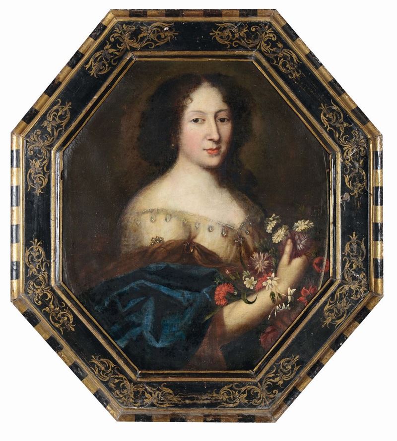 Scuola Francese del XVII secolo Ritratto femminile con fiori  - Asta Dipinti Antichi - Cambi Casa d'Aste